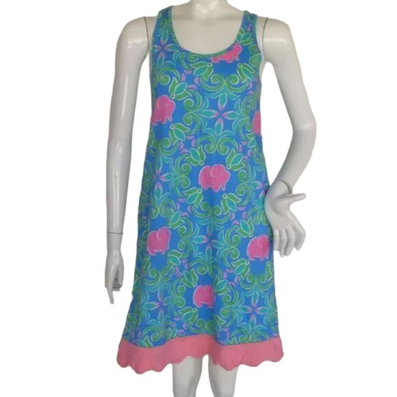 SIMPLY SOUTHERN Tank Dress, M/L, Elevine Print, Elephants, Scalloped hem - Picture 1 of 12